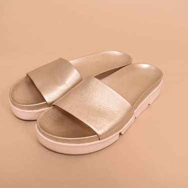 Designer Silver Metallic Slides, by Stuart Weitzman, W8/8.5