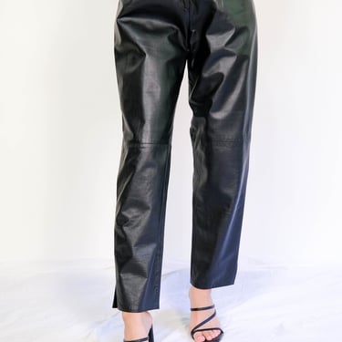 Vintage 80s BEGEDOR ITALIA Black Lambskin Leather Pants w/ Split Cuffs | Made in Italy | 100% Genuine Leather | 1980s Designer Leather Pants 