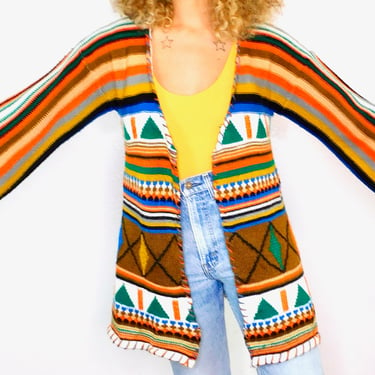 Organically Grown Cardigan Sweater // vintage 70s knit boho hippie space dye dress blouse hippy sweater // S/M 