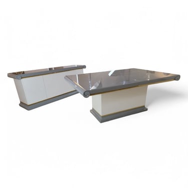New - Vintage Postmodern Karl Springer Style Extending Dining Table and Sideboard