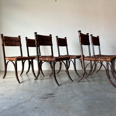 Ched Berenguer-Topacio Klismos - Style Metal and Rush Dining Chairs - Set of 6 