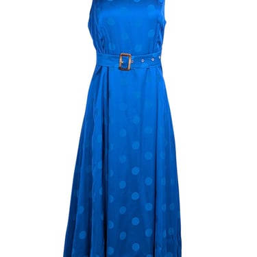 Ted Baker - Blue Polka Dot Satin Jacquard Belted Midi Dress Sz 10