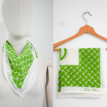 1970s/80s Bill Blass Green and White Cotton Scarf 