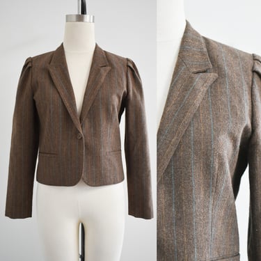 1980s Brown Jacket with Teal Stripes 