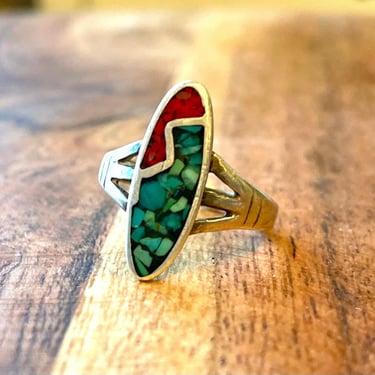 Vintage Turquoise & Red Agate Southwestern Ring | Handmade | Size 6.25 