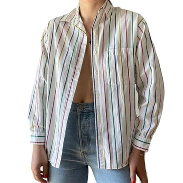 Vintage 1980s Hunt Club Rainbow Stripe Cotton Preppy Button Down Shirt Sz M 