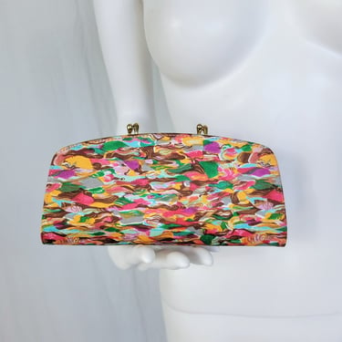 1960's Colorful Painterly Print Pink Wallet I Billfold 