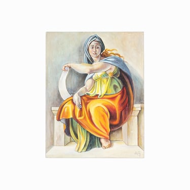 Acrylic Painting "The Delphic Sibyl" after Michelangelo Sistine Chapel 