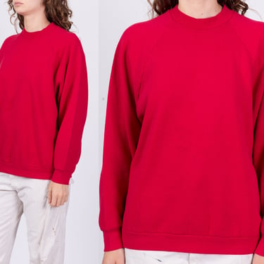 80s 90s Red Raglan Sweatshirt - Women's XL | Vintage Slouchy Blank Plain Pullover 