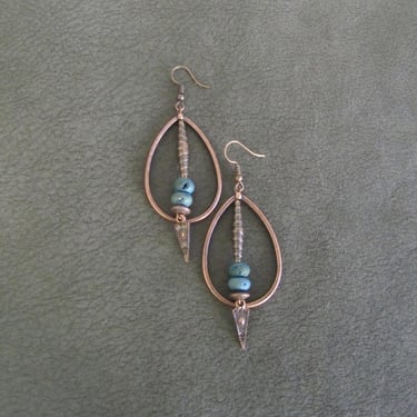 Brutalist copper earrings, druzy hoop earrings, mid century modern earrings, bold statement earrings, artisan boho earrings, bohemian gypsy 