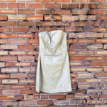 vintage 80s gold beige leather strapless mini dress / m medium 