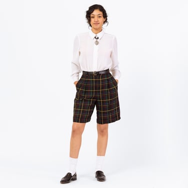 Vintage 90s Black Rainbow Plaid Linen Shorts - Small, 26