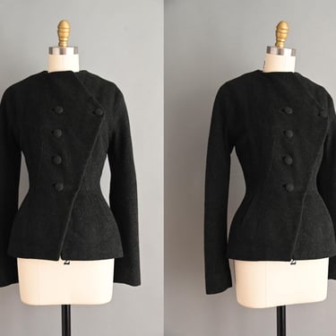 vintage 1940s Jacket | Charcoal Gray Wool Nipped Waist Jacket | Small 