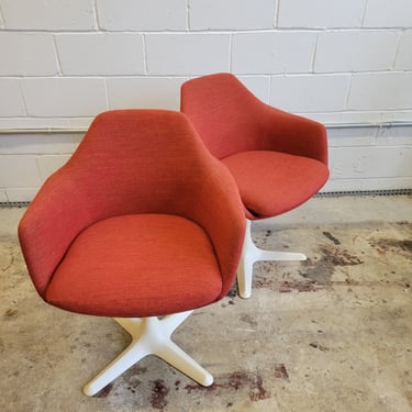 Pair of MCM Upholstered Swivel Chairs by Burke