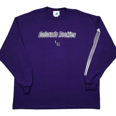 Vintage 90s/Y2K Adidas Colorado Rockies Baseball Long Sleeve Graphic T-Shirt Size XL/XXL 