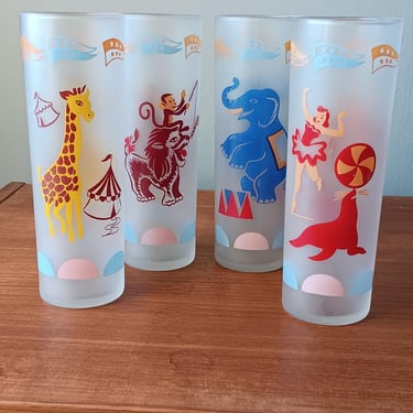 Mojito Glasses with Circus Theme | Midcentury from the 1950s | Set of 4 