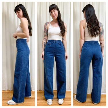 70s handmade wide leg jeans with cute little tiny pockets 
