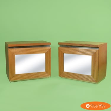 Pair of Mirrored Faux Bamboo Cabinets