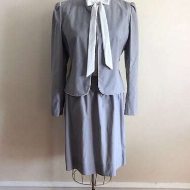 Grey and White Colorblock Dress with Matching Jacket - 1980s 