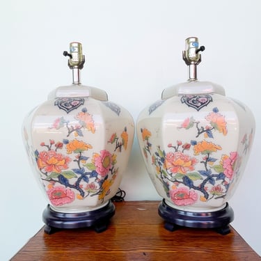Pair of Colorful Floral Ginger Jar Lamps