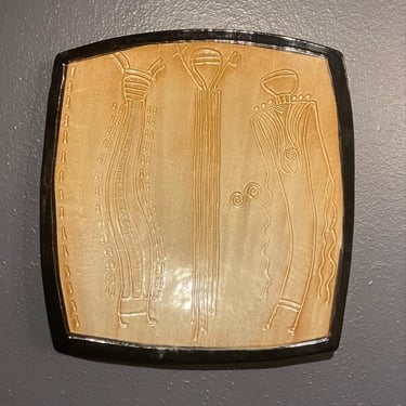 Contemporary Ceramic Plate Wall Hanging With Tribal-Inspired Designs. Decorative Piece Intended for Display. Signed by Artist 