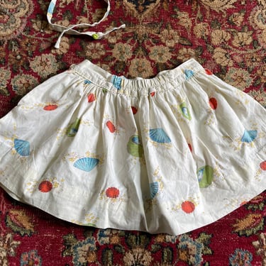 Vintage 1950’s children’s skirt, sea shell print fabric | mid century ocean beach novelty print, tulle underskirt, toddler girl 