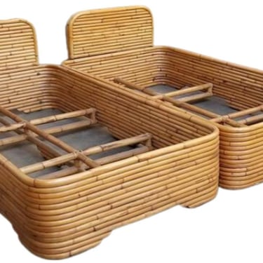 Vintage Twin Size Stacked Rattan Bed-Frame Pair by Seven Seas 