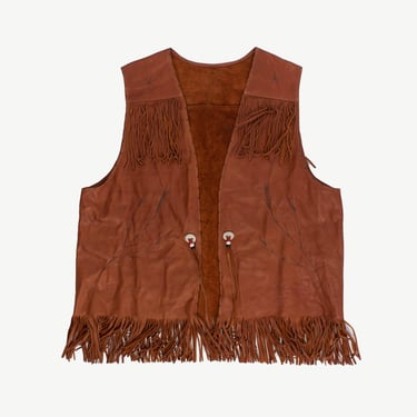 Vintage fringed leather waistcoat, mens tan western cowboy vest - Medium / Large / XL 