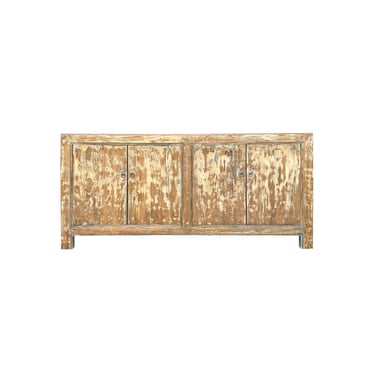 Distressed Bleached White Blue Wash Rough Wood Credenza Console Cabinet ws4340E 