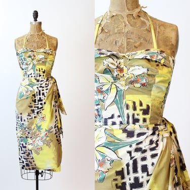 1950s HALTER HAWAIIAN sarong dress xs | new spring summer 