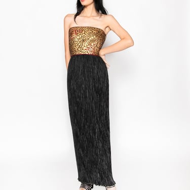 MARY MCFADDEN 80s Gold Bodice Pleated Gown
