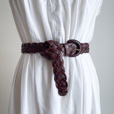 braided leather belt 90s vintage Capezio oxblood cordovan woven belt 