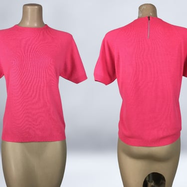 VINTAGE 60s DayGlo Pink Short Sleeve Italian Knit Sweater | Fully Fashioned 1960s MOD Sweater girl | VFG 