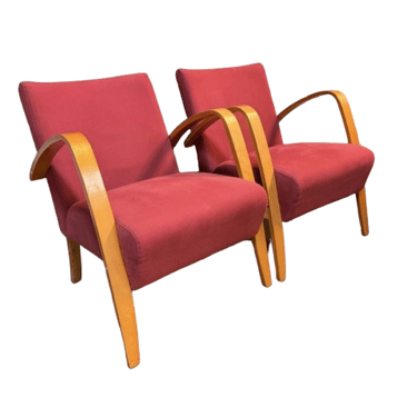 Pair Red Vintage Hoop Thonet Style Bentwood Chairs EK221-260