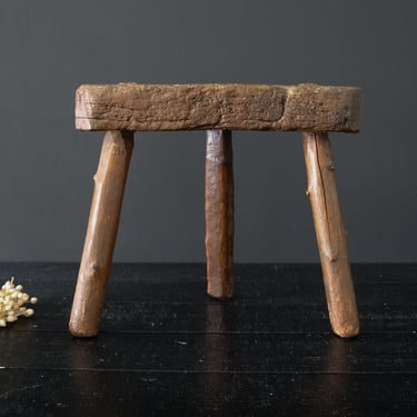 French Vintage Brutalist Tripod Stool Wood Rustic Three, Farmhouse Stool, Rustic Wood Stool, Hardwood Bench, Stool,Primitive Wood Stool 