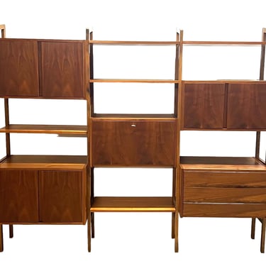 Vintage 1960s Mid Century Modern Walnut Wall Unit With Record Storage 