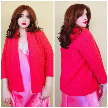 1960s Vintage Coral Kay McDowell Boucle Jacket / 60s / Sixties mod Cropped Reddish Pink Opera Coat / Medium - Large 