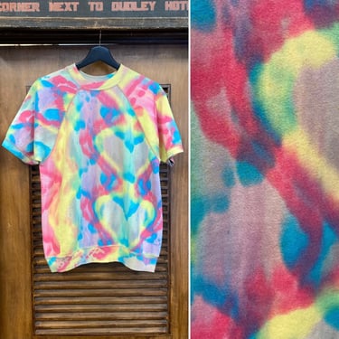 Vintage 1960’s Hippie Mod Pop Art Cotton Tie Dye Short Sleeve Krazy Sweatshirt, 60’s Vintage Clothing 