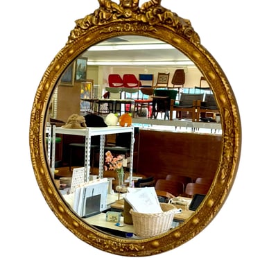 Free shipping Within continental US - Vintage Empire Style Round Mirror with Gilt Wood Frame 