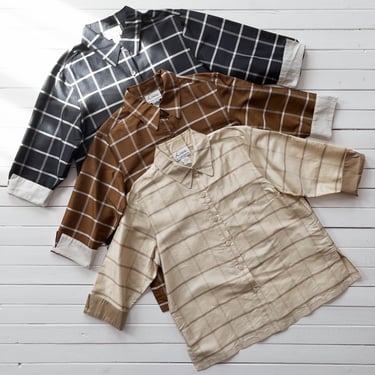 plaid silk shirt | 90s vintage Americana country chic cottagecore black brown cream plaid silk blouse 