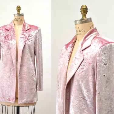 90s Vintage Pink Velvet Jacket Blazer Barbie Pink Crushed Velvet Jacket Small Medium by Criscione // 80s 90s Vintage Pink Velvet Jacket 