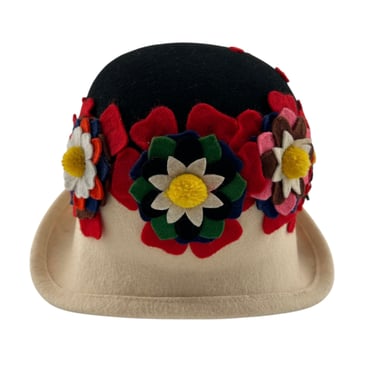 Lancaster 60s Wool Felt Floral Collage Cap Hat