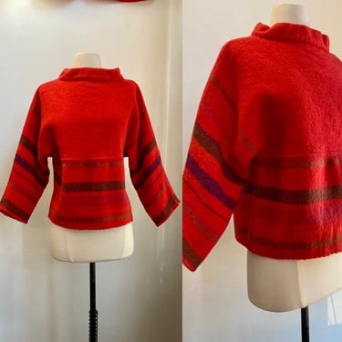 Vintage 70’s Blanket Sweater / Felted Wool in Sunset Colors / Pull Over / LAPP LANDER / Made in NORWAY / Apres Ski 