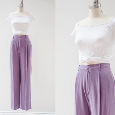 high waisted pants | 90s y2k vintage pastel purple lavender cottagecore pleated straight leg trousers 