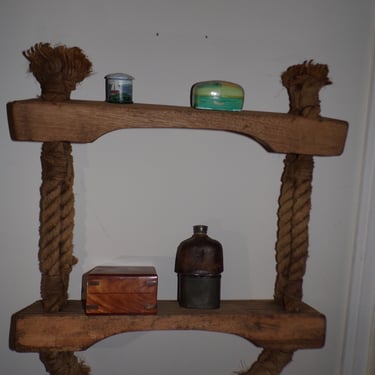 Rope and Teak Wood Authentic Jacob's Ladder Shelving Unit, 2 Tier