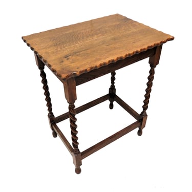 Wooden Side Table | Antique English Oak Barley Twist Rectangular Accent Table With Scalloped Edge 