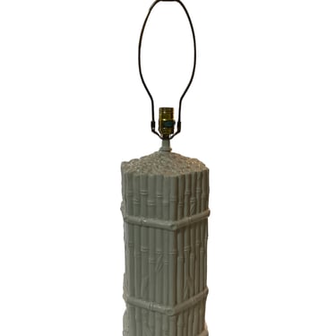 Vintage tall faux bamboo ceramic lamp with stone finial 