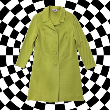 FANTASTIC Mod Vintage 60s 70s Lime Green Soft Long Coat by Miss Couture 
