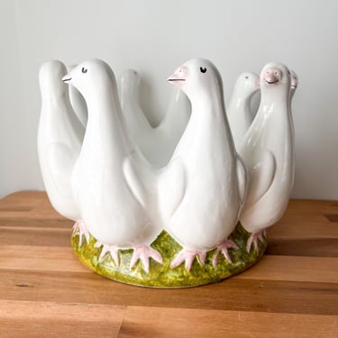Vintage Ceramic Ducks Bowl. Easter Table Centerpiece. Spring Ducks in a Row Plant Holder. 