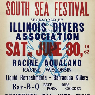 1960s Diving Poster from Illinois Divers Association - 1962 - Luau South Sea Festival - Racine Wisconsin - 21" x 14" -Rare Regional Art 